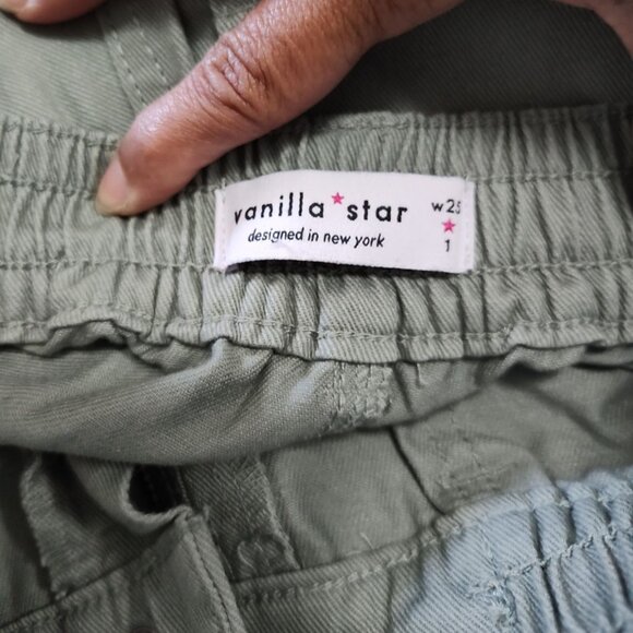 Vanilla Star Green Elastic Waist Twill Shorts Women Size 1 25 Dual Buttons - Picture 4 of 9